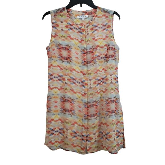 Cabi Womens Blouse Size Small Tunic Geometric Sheer Button Closure Side Slits - Picture 1 of 6